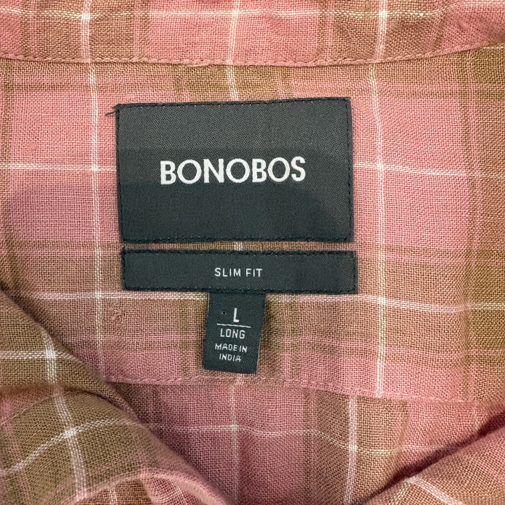 Bonobos Slim Fit Linen Blend Plaid Button-Down Shirt (Size L) - Picture 4 of 8